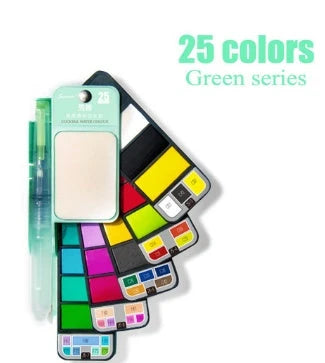 Compact foldable watercolor paint set with brush pen and 42 vibrant colors