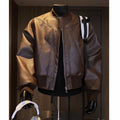 Men's black PU leather jacket with extended length and slim fit design
