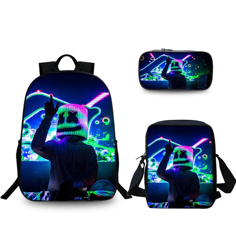 Marshmello black nylon computer backpack with water-resistant feature