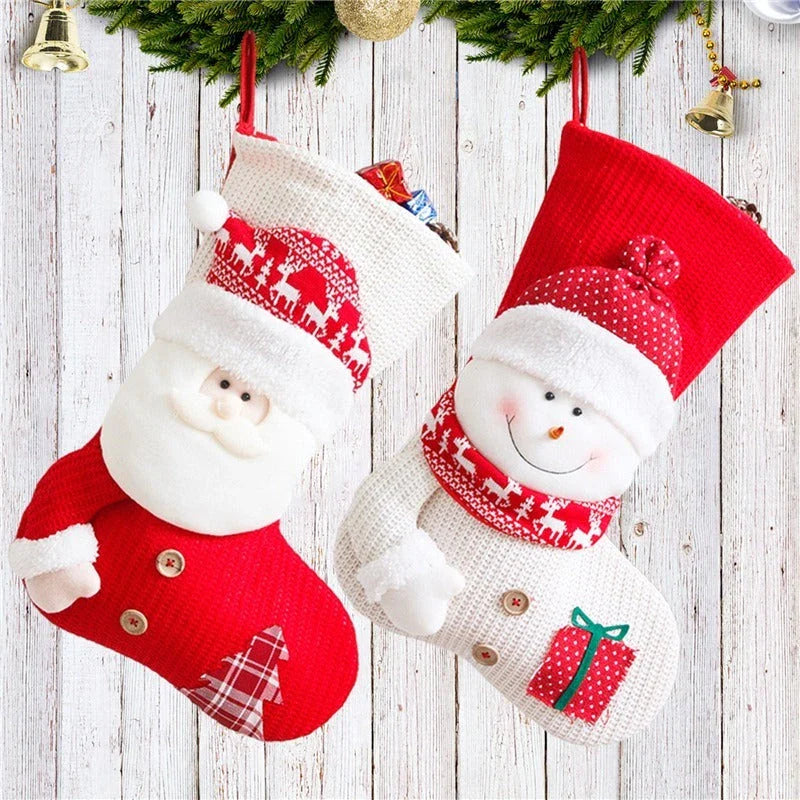 Premium knitted Christmas stocking with Santa Claus or snowman design, perfect for holiday decor and gift-giving