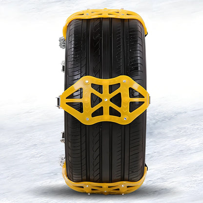 Yellow 3-piece snow tire chains with stainless steel nails for 165-265mm tyres on icy road