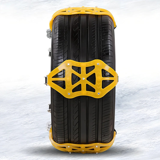 Yellow 3-piece snow tire chains with stainless steel nails for 165-265mm tyres on icy road