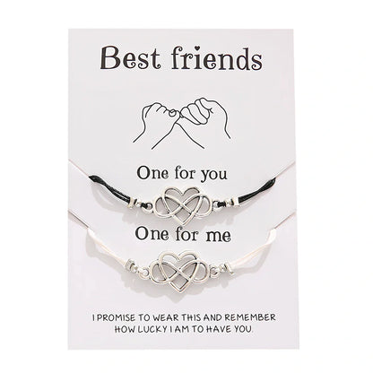 Adjustable heart-shaped alloy friendship bracelet set in black, blue, purple, red colours, 16-26cm length with Korean wax line