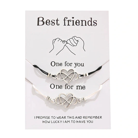 Adjustable heart-shaped alloy friendship bracelet set in black, blue, purple, red colours, 16-26cm length with Korean wax line