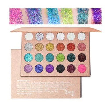 24-colour eyeshadow palette with 12 matte and 12 shimmer shades in a compact 15.5cm x 9cm case featuring mirror and dual-ended applicator for professional makeup application