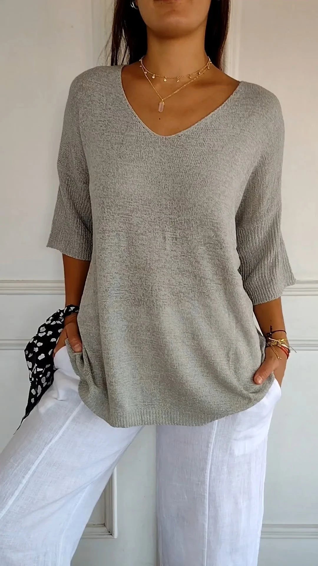 Women's Slimming V-neck Long Sleeve Sweater in various colours