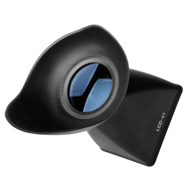 Black camera LCD viewfinder with magnification lens and magnetic mount for DSLR and mirrorless cameras.