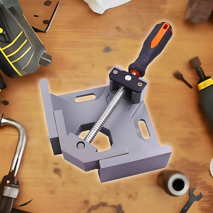 Aluminium 90 degree right angle clamp with 70mm jaws for woodworking and welding, chrome rods and rubber handles