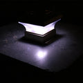 Outdoor solar column headlight with LED warm yellow light on a garden post