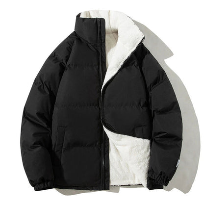 Cozy and stylish couples' winter jacket with stand-up collar, pockets, and plush lining for warmth
