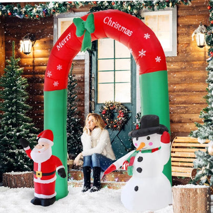 Giant inflatable Santa Claus and Snowman archway with LED lights for Christmas decoration