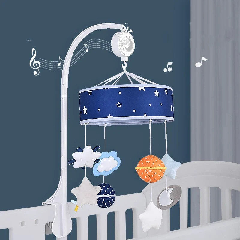 Baby crib mobile with rotating music star and soft pendants for infant development