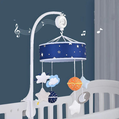 Baby crib mobile with rotating music star and soft pendants for infant development