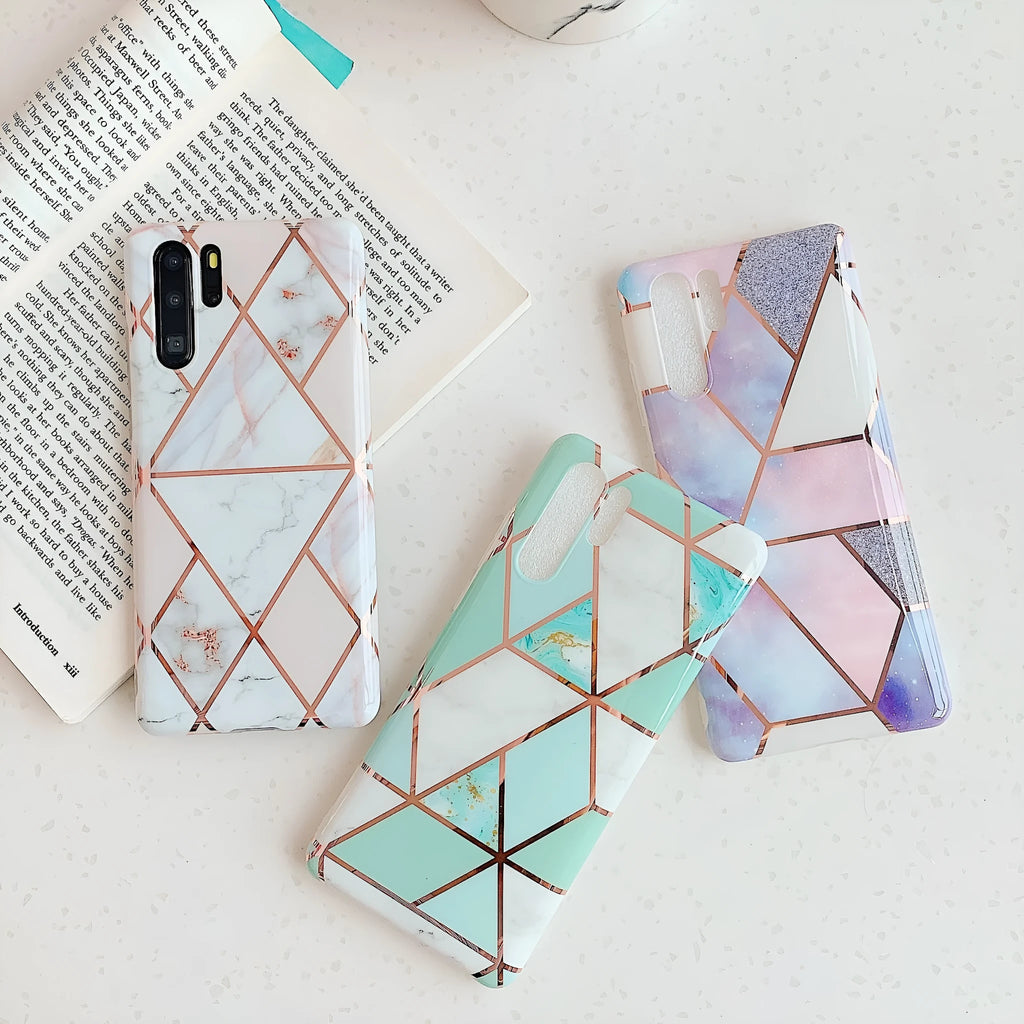 Electroplated marble mobile phone case in TPU back cover style for Huawei and Samsung smartphones