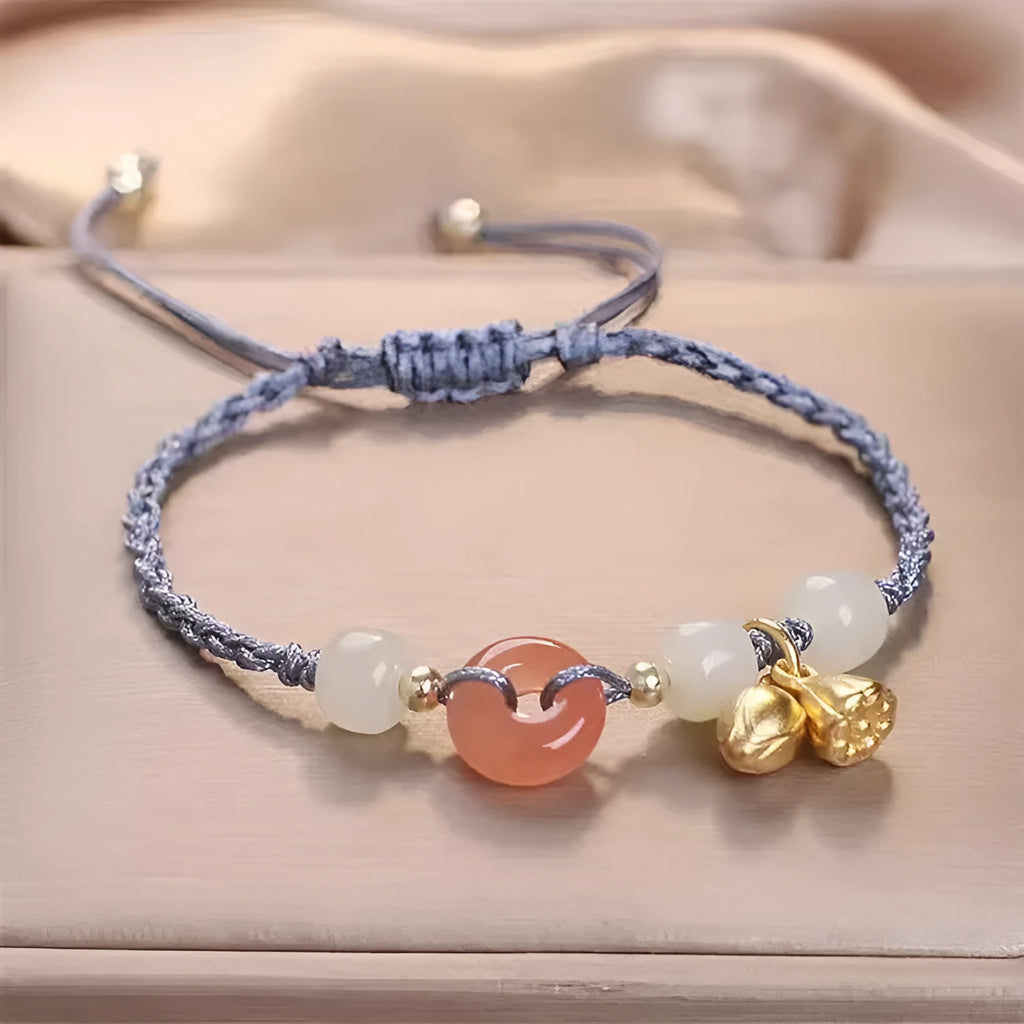 Hetian jade Peace Buckle bracelet with two Shihuan rings and constellation modelling on adjustable strap