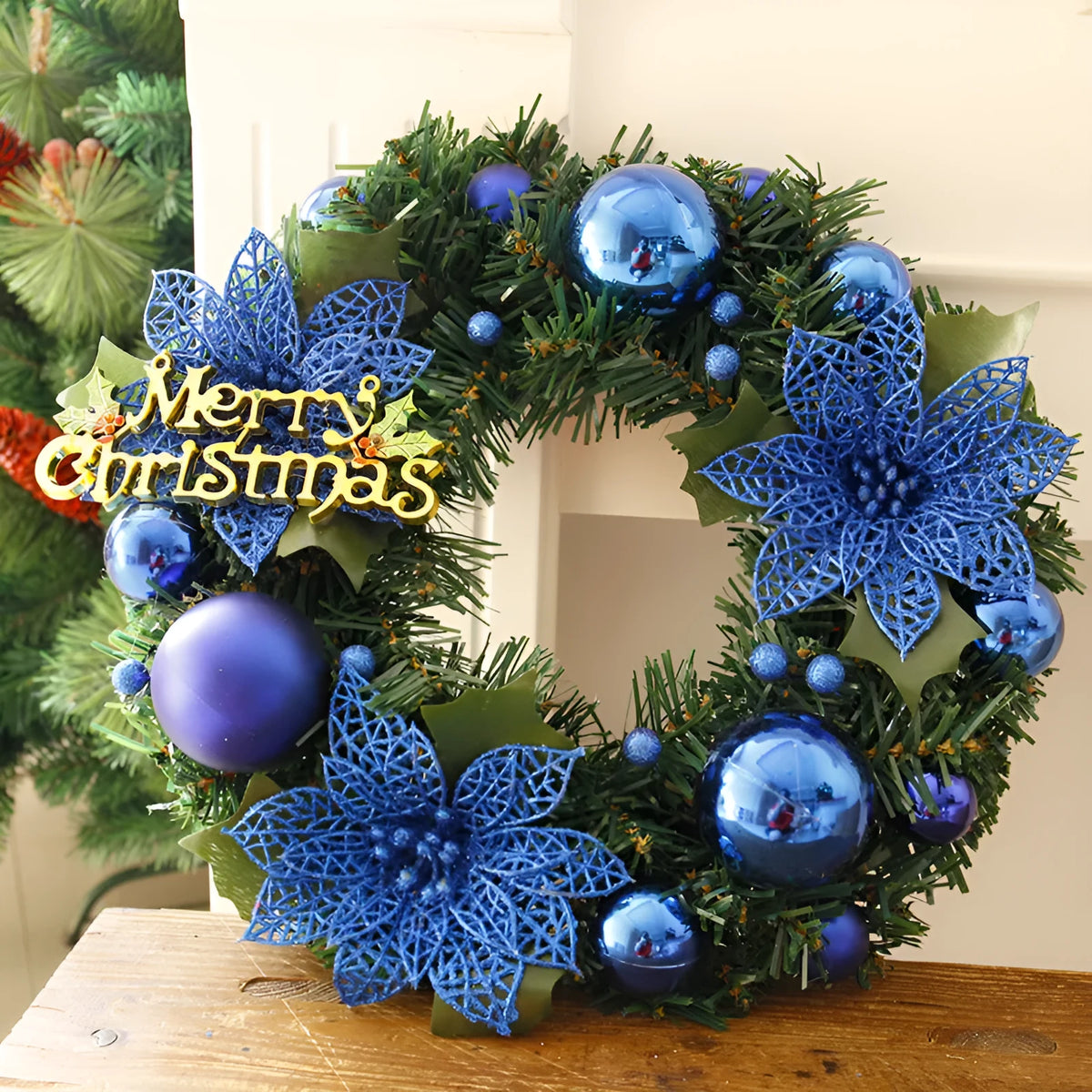 30cm multicolour plastic Christmas wreath decoration for doors