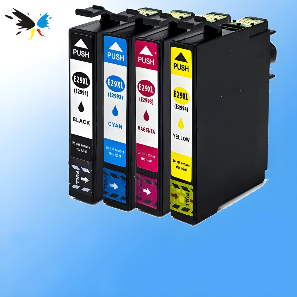 Four compatible ink cartridges in black, cyan, magenta, and yellow for Epson Expression Home XP printers, 15ml black 13ml colour
