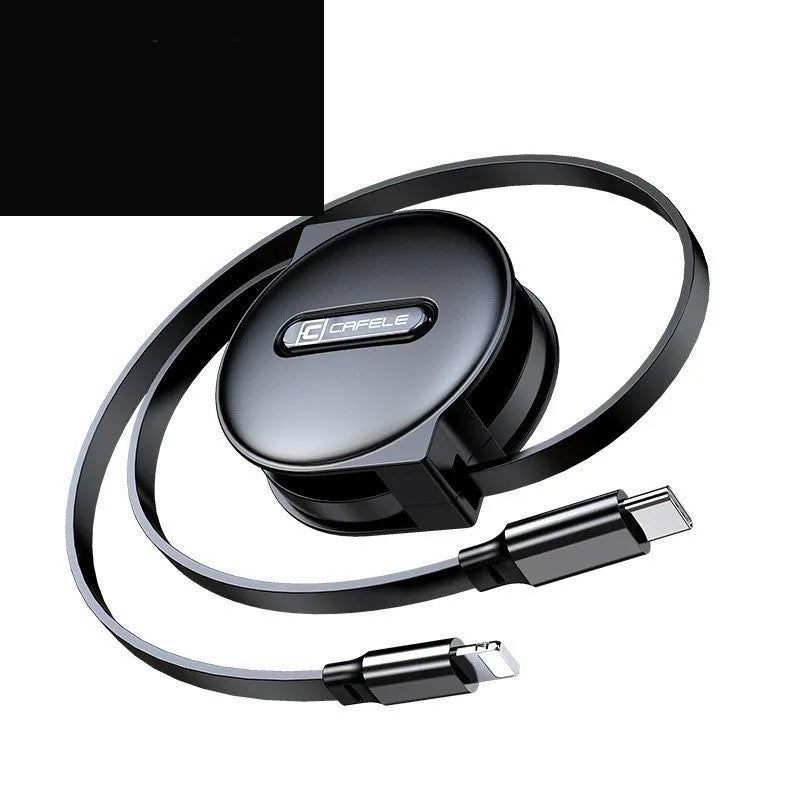 Black 18W PD fast charger set with single-port charging head and adjustable data line for mobile phone