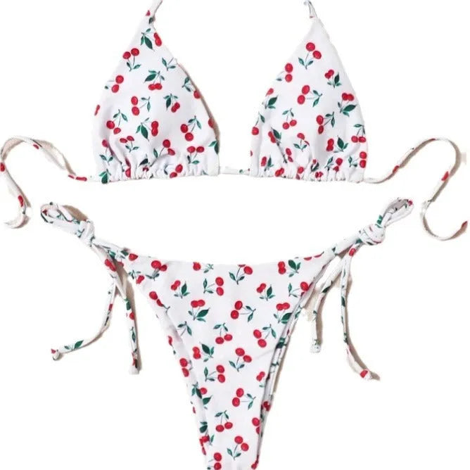Holiday split halter bikini set in solid colour with backless design