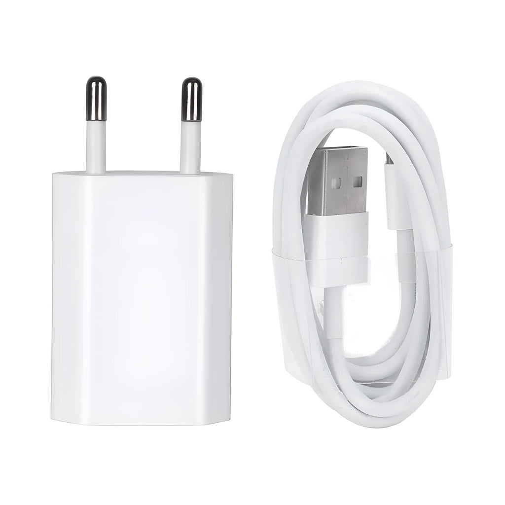 USB travel charger and charging cable bundle for Apple iPhone and iPad devices