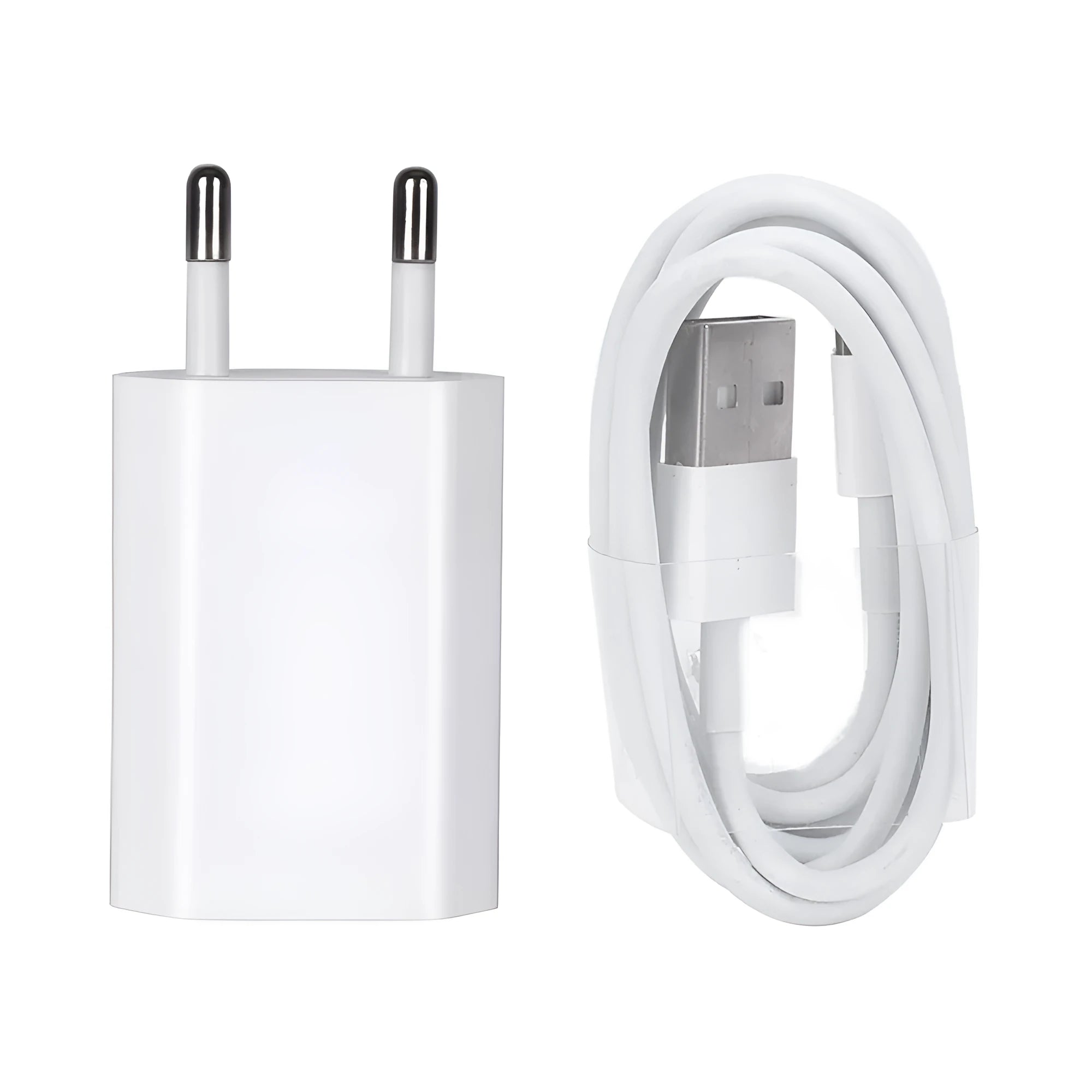 USB travel charger and charging cable bundle for Apple iPhone and iPad devices