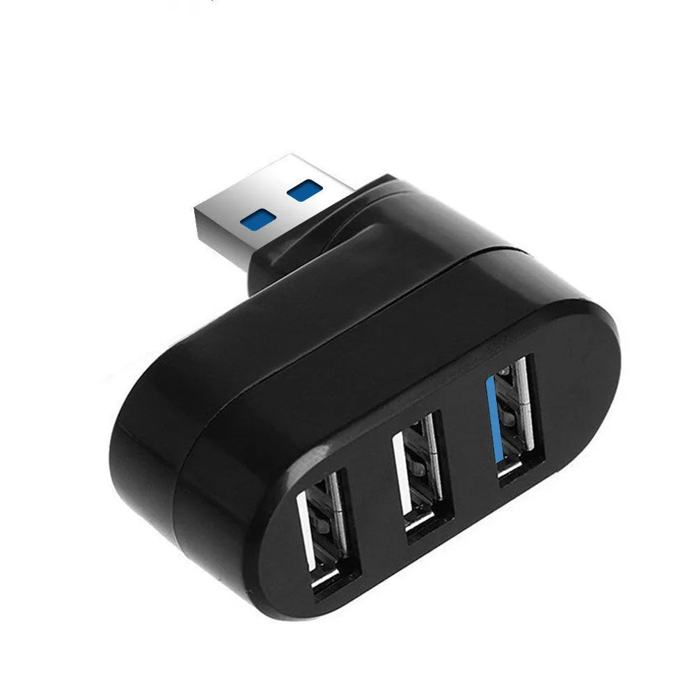 Black or white 4-port USB 3.0 hub with a compact ABS plastic shell on blister card packaging.