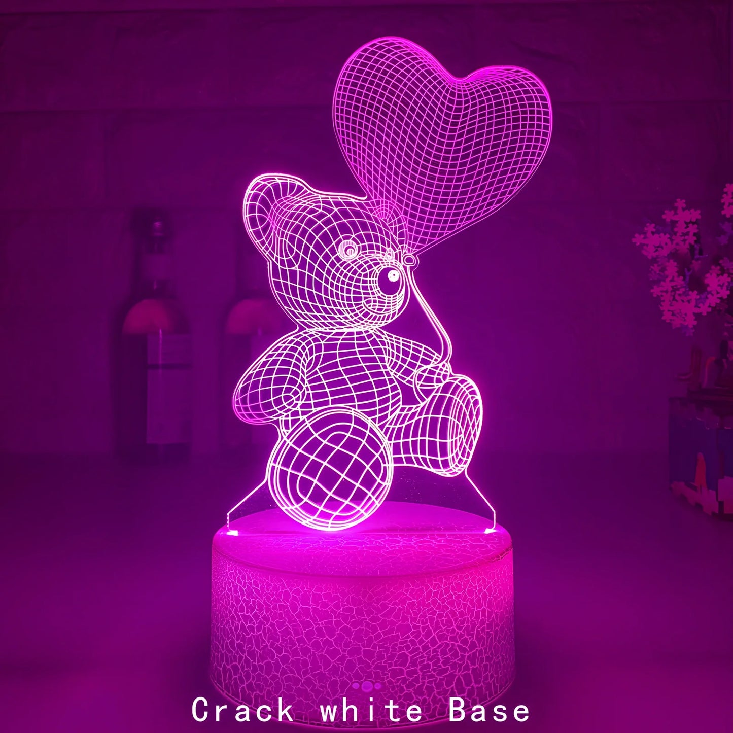 3D acrylic teddy bear LED night light with remote control and USB power cable