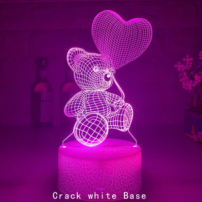 3D acrylic teddy bear LED night light with remote control and USB power cable