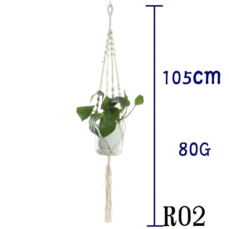 Handmade beige cotton rope flower pot net bag for indoor plants, American Country style