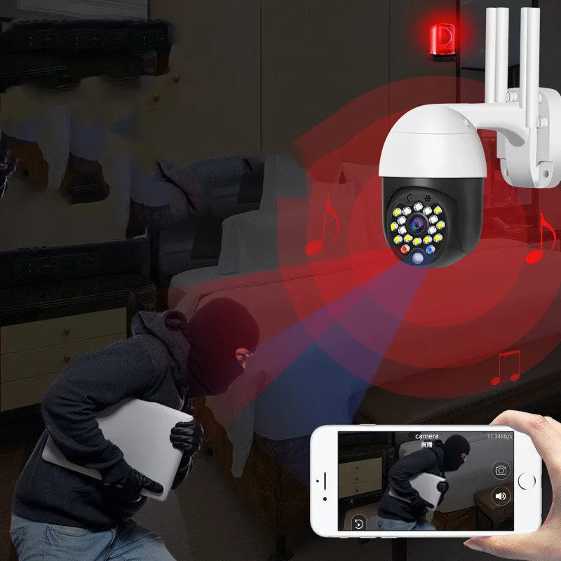Wireless dome security camera with plastic housing showing infrared LEDs and 3.6mm lens