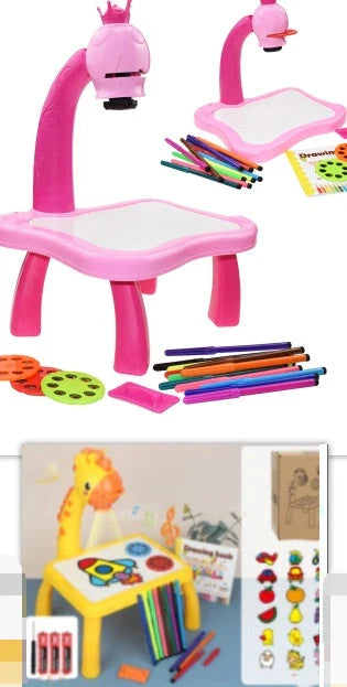 Children's magnetic projection drawing board with music function in blue and pink