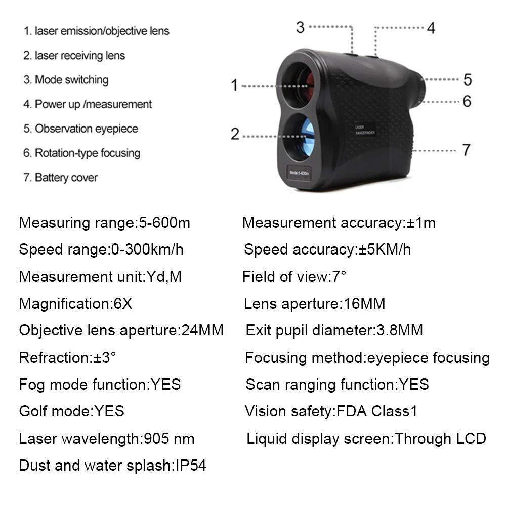 Portable Laser Range Finder with Compact Design, Accurate Distance Measurement up to 600 Meters, and Versatile Outdoor Applications