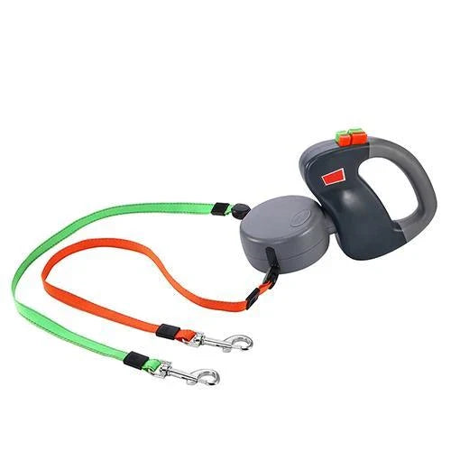 Retractable dual pet dog walking leash with automatic retraction and 3m nylon rope