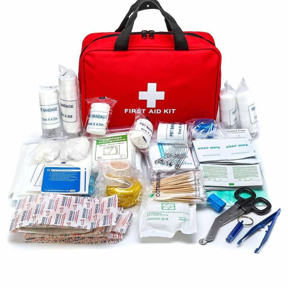Large red medical rescue kit for car emergencies and outdoor travel