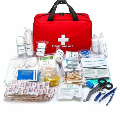 Large red medical rescue kit for car emergencies and outdoor travel