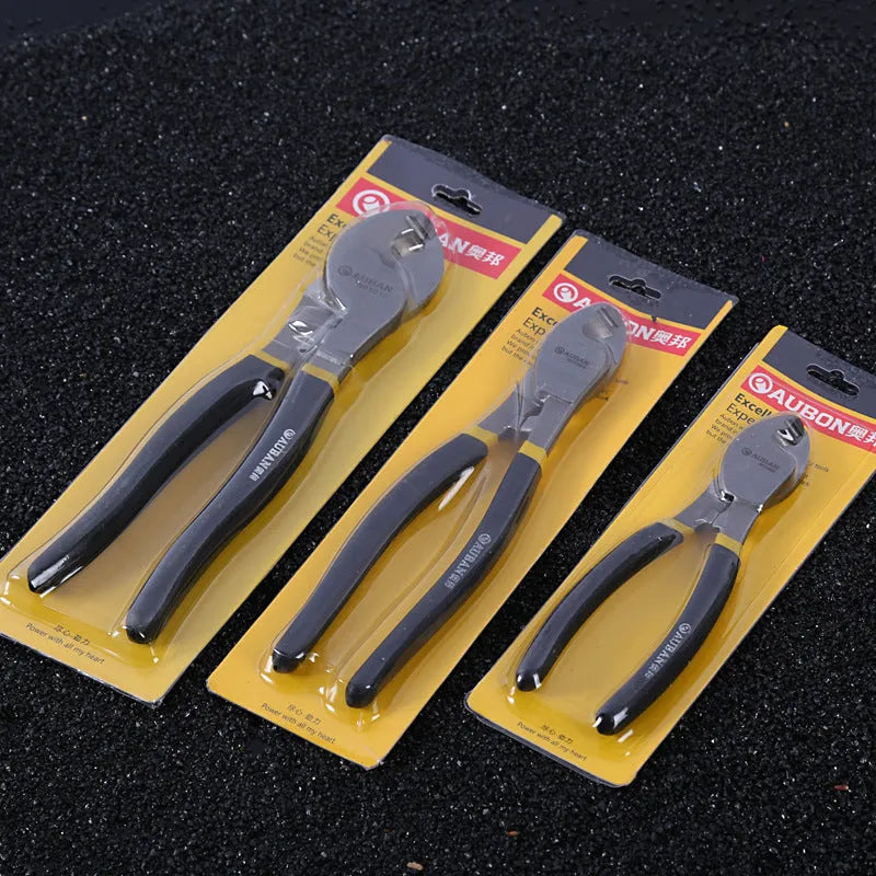 High carbon steel diagonal cable cutter with black PPR handle, oblique mouth, 10 inch size