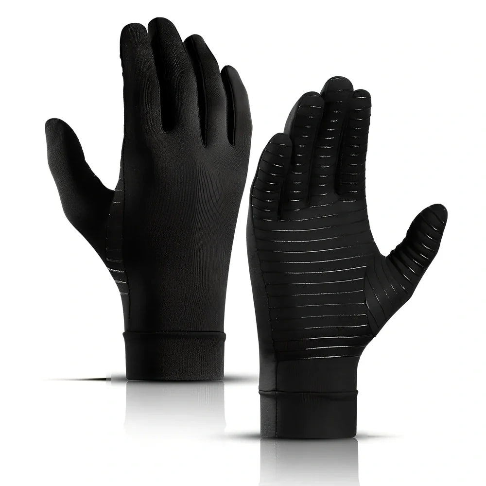 Black full-finger arthritis pressure gloves with silicone grip, sizes S M L for hand pain relief and circulation