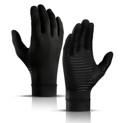 Black full-finger arthritis pressure gloves with silicone grip, sizes S M L for hand pain relief and circulation