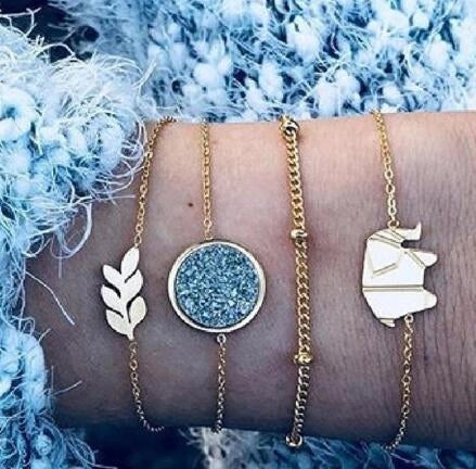 Bead Chain Bracelet Set Anklet with star and moon design in alloy