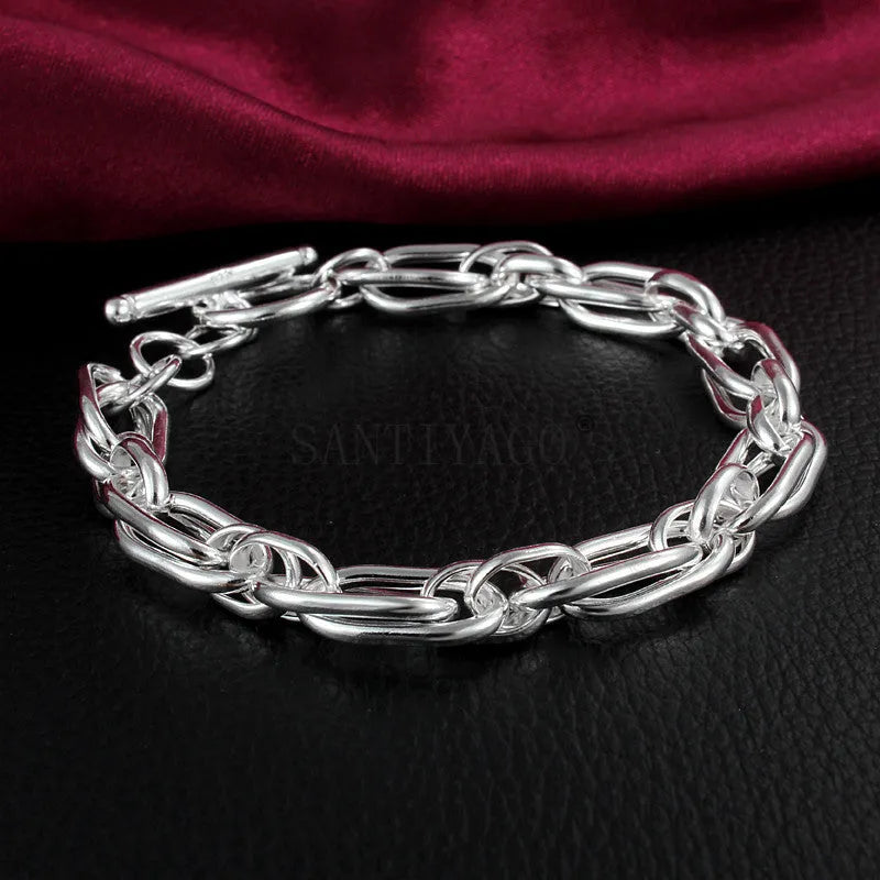 925 silver plated bracelet on copper base, 20 cm length, 7 mm width, silver colour