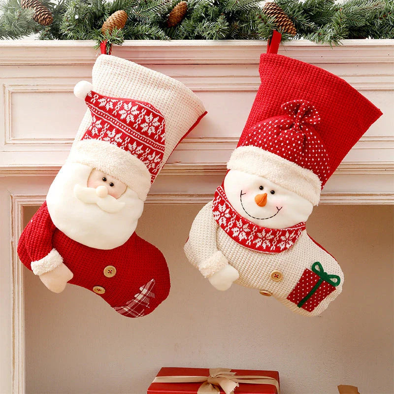 Premium knitted Christmas stocking with Santa Claus or snowman design, perfect for holiday decor and gift-giving