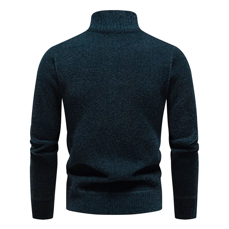 Men's beige velvet stand collar thick winter sweater straight cut pullover