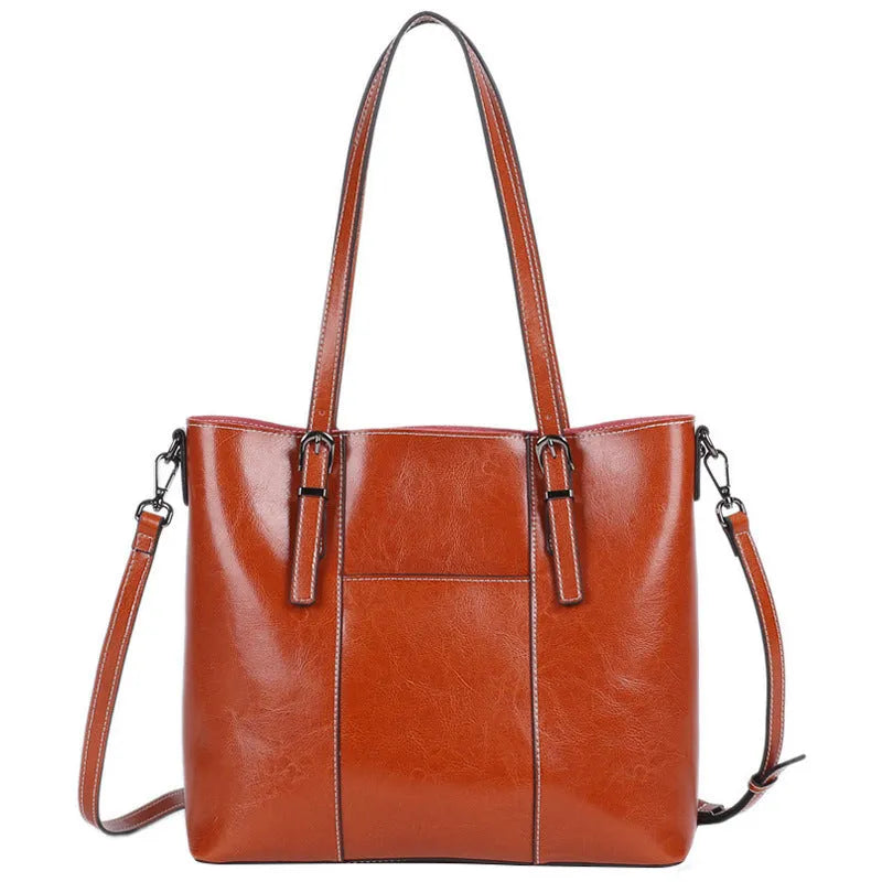 Genuine leather women's retro shoulder bag in horizontal square shape with three shoulder straps