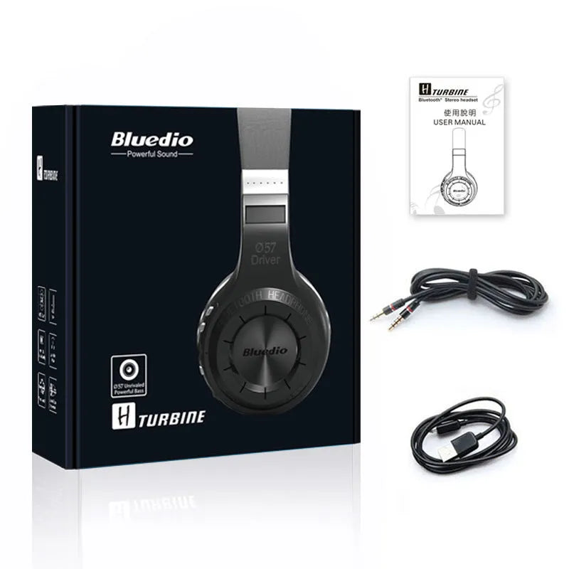 Wireless Bluetooth headphones with stereo subwoofer, 57mm driver, PU ear pads, in black and white colours