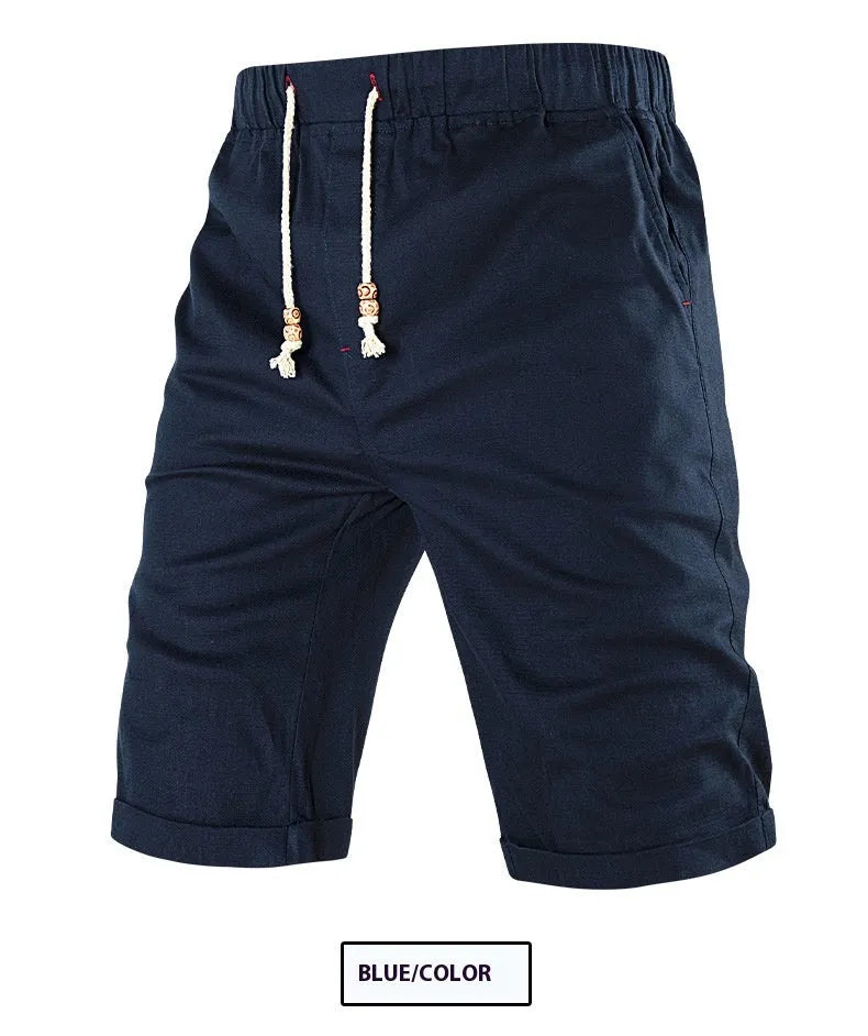 Men's solid colour casual shorts with a drawstring waistband and a zipper pocket on the leg.