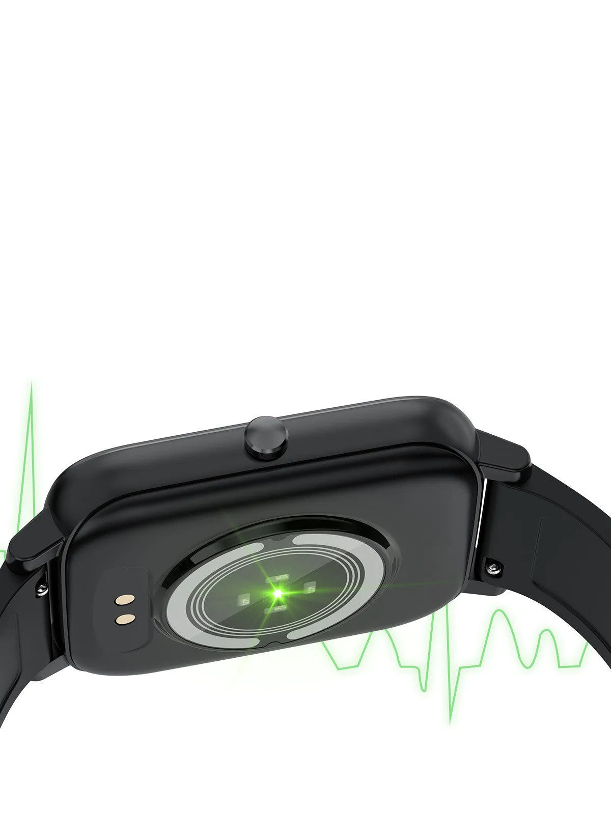 H80 sports smart watch with ECG monitoring on a wrist, showing its 1.69-inch screen and silicone strap.