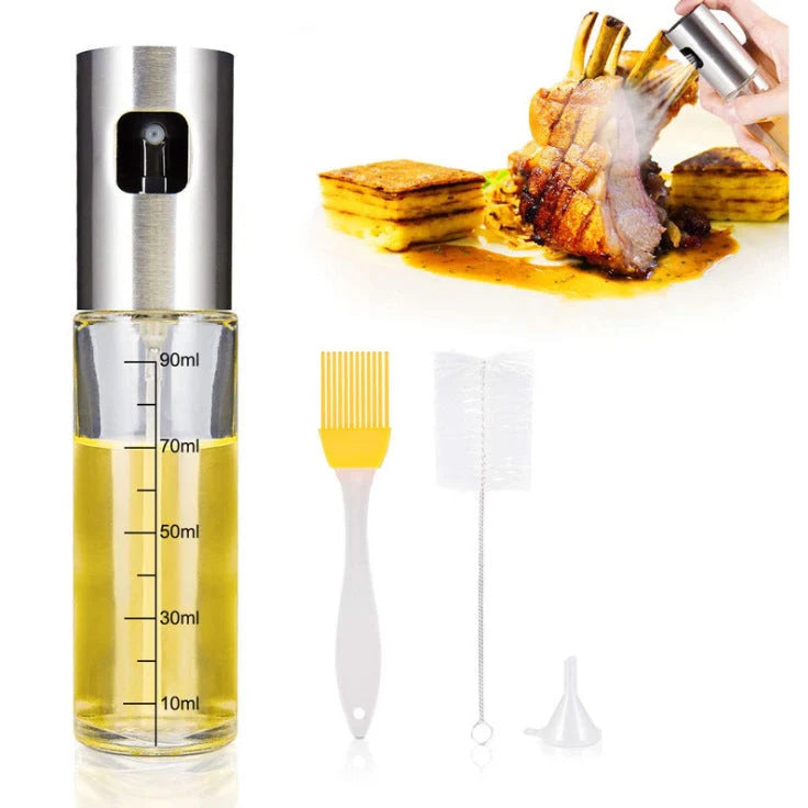 Stainless steel kitchen oil spray bottle with scale for precise cooking