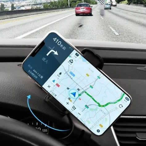 Black magnetic car phone holder with 360-degree rotation mounted on car vent