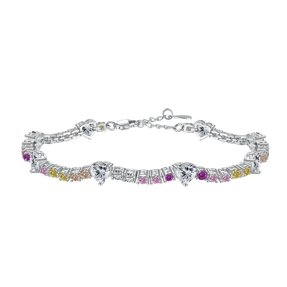 S925 sterling silver heart-shaped geometric bracelet for women in adjustable sizes 16cm 17cm 18cm