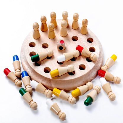 Children's wooden memory chess set for early colour education, made from top beech wood